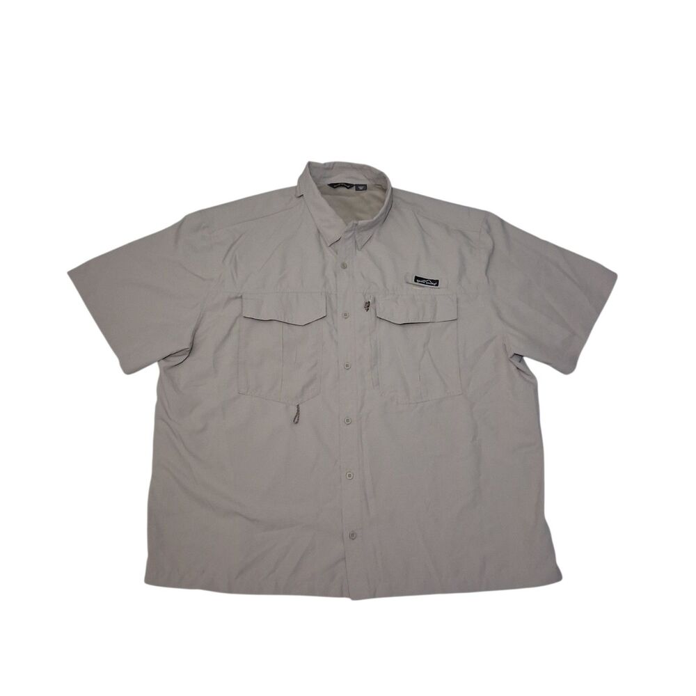 Eddie Bauer Men's 4XL‎ Shirt Beige Button Up Vented 100% Polyester Short Sleeve